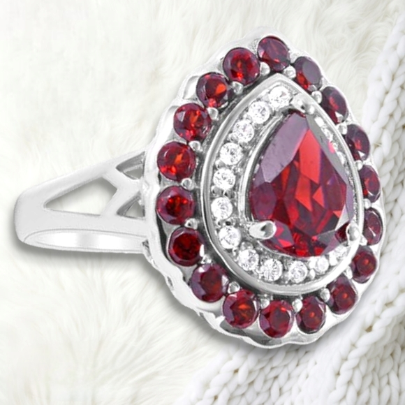 NWT RHODOLITE GARNET & WHITE ZIRCON RING IN PLATINUM OVER STERLING SILVER SZ 9.0